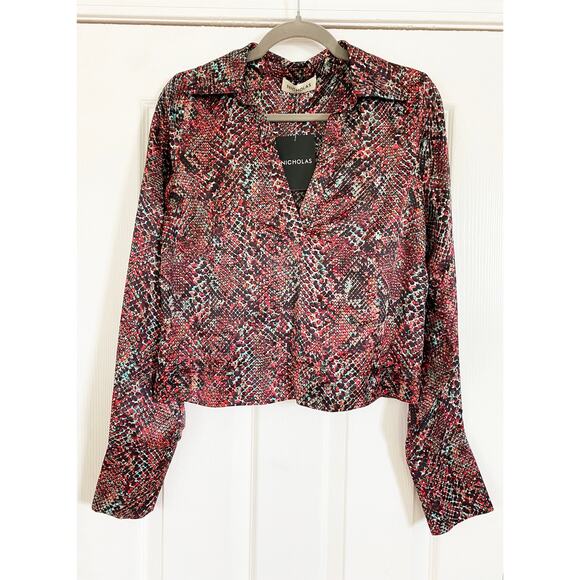 NICHOLAS PAGE SNAKESKIN SNAKE PRINT SATIN BLOUSE - Picture 4 of 7